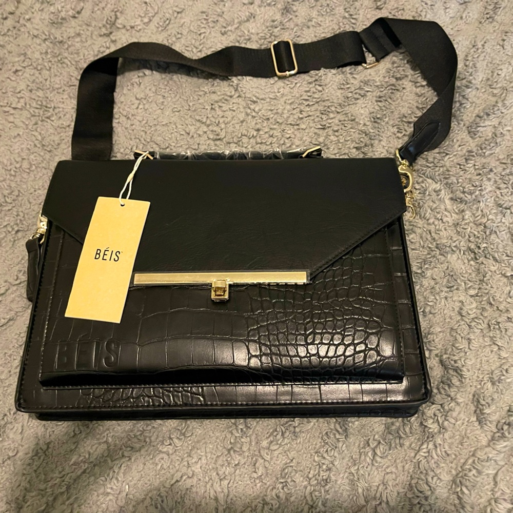 Beis messenger bag - black snakeskin